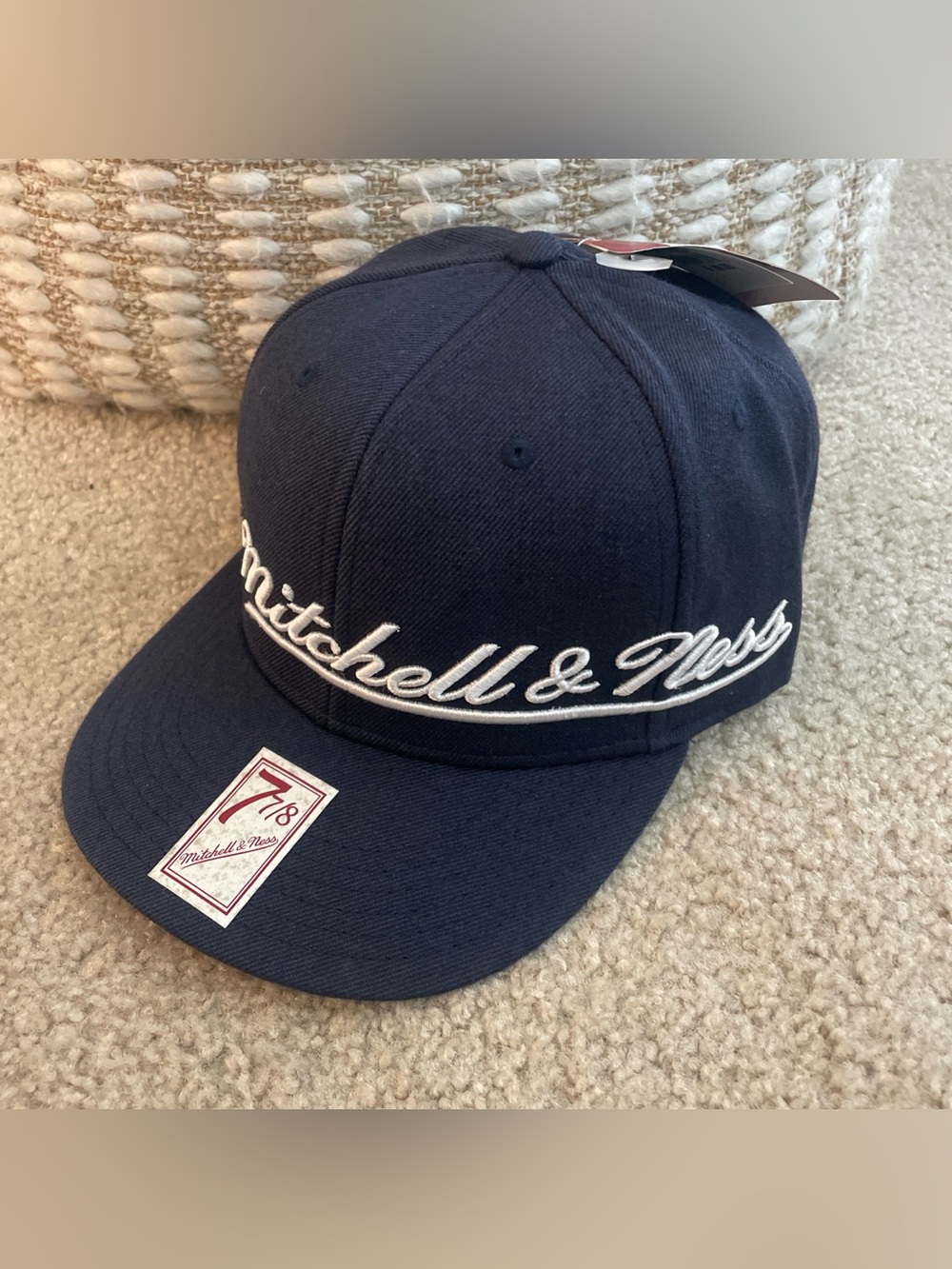 Mitchell & Ness Carolina Blue and White Striped Fitted Hat Size 7 7/8